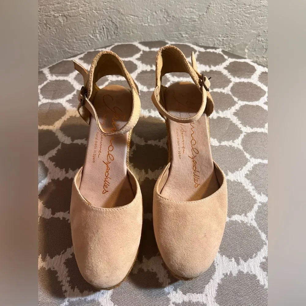 Tan Espadrille Wedge Shoes with Jute Heel Anthropologie brand Gainno md in Spain
